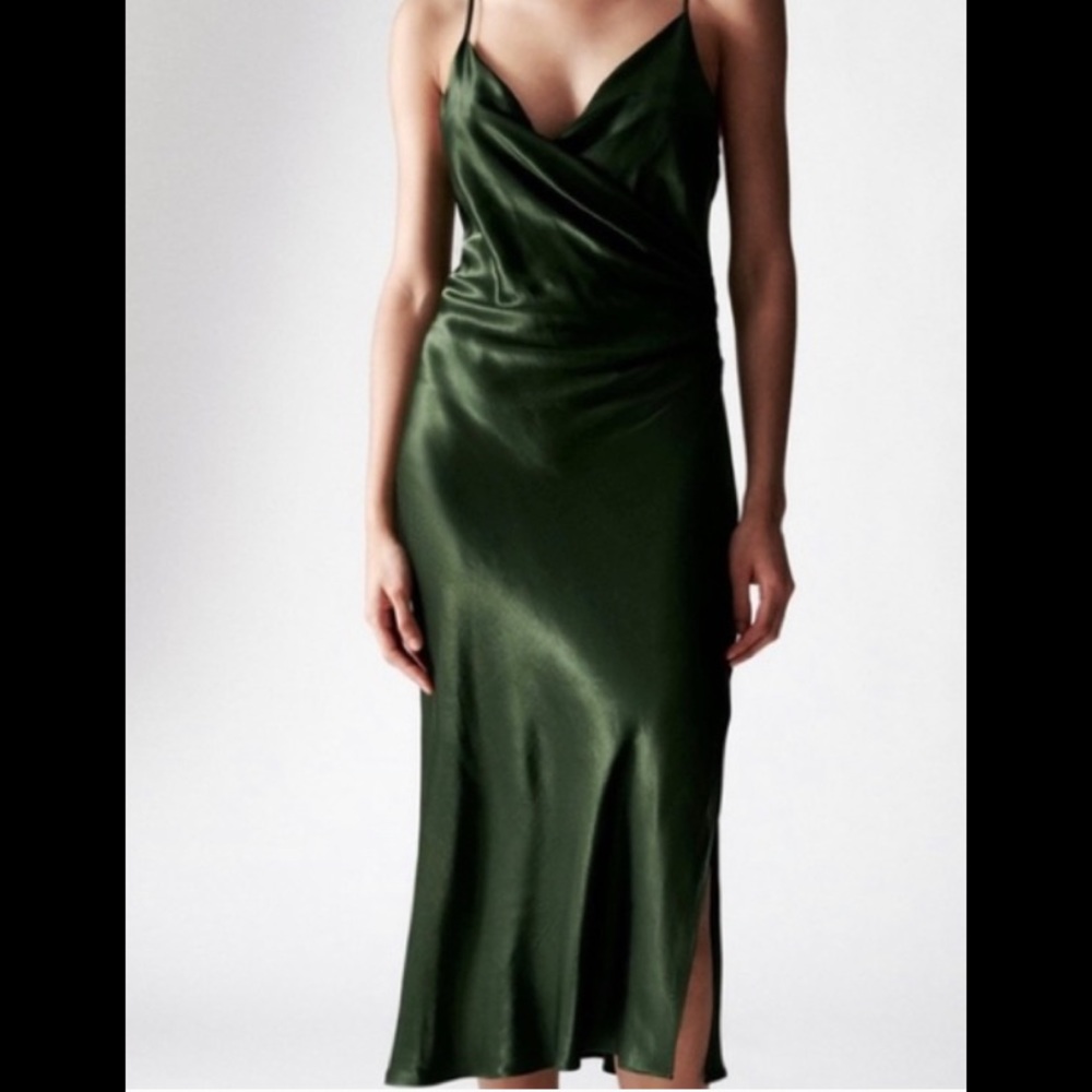 Zara XS Green Draped Midi Dress - NEVER BEEN WORN $50